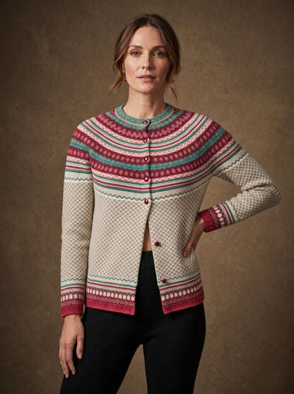 Cream Berry Yoke Cardigan