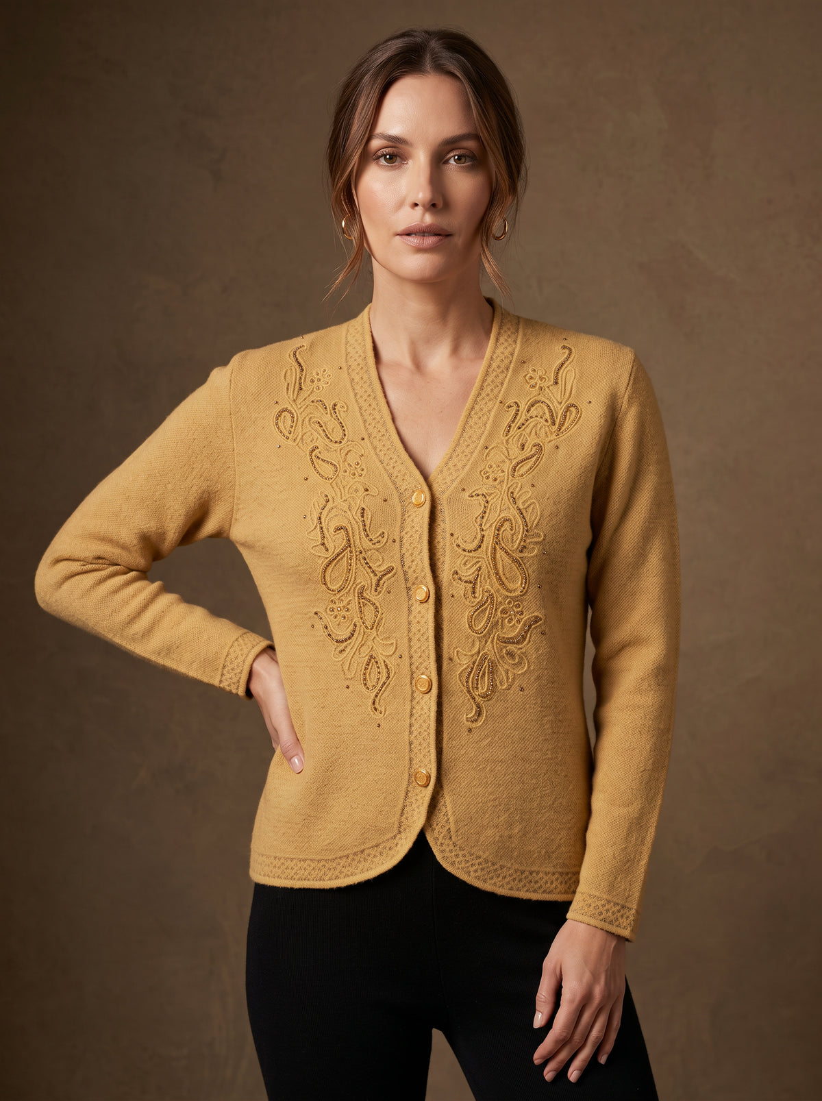 Mustard Paisley Cord Cardigan