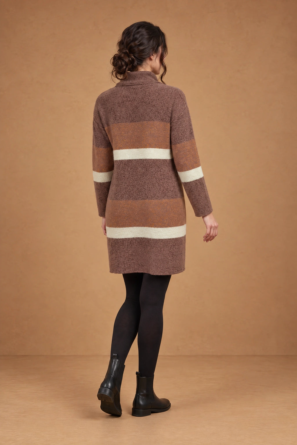 Lachi Women's Mocha Cream Colour-Block Bouclé Knitted Tunic
