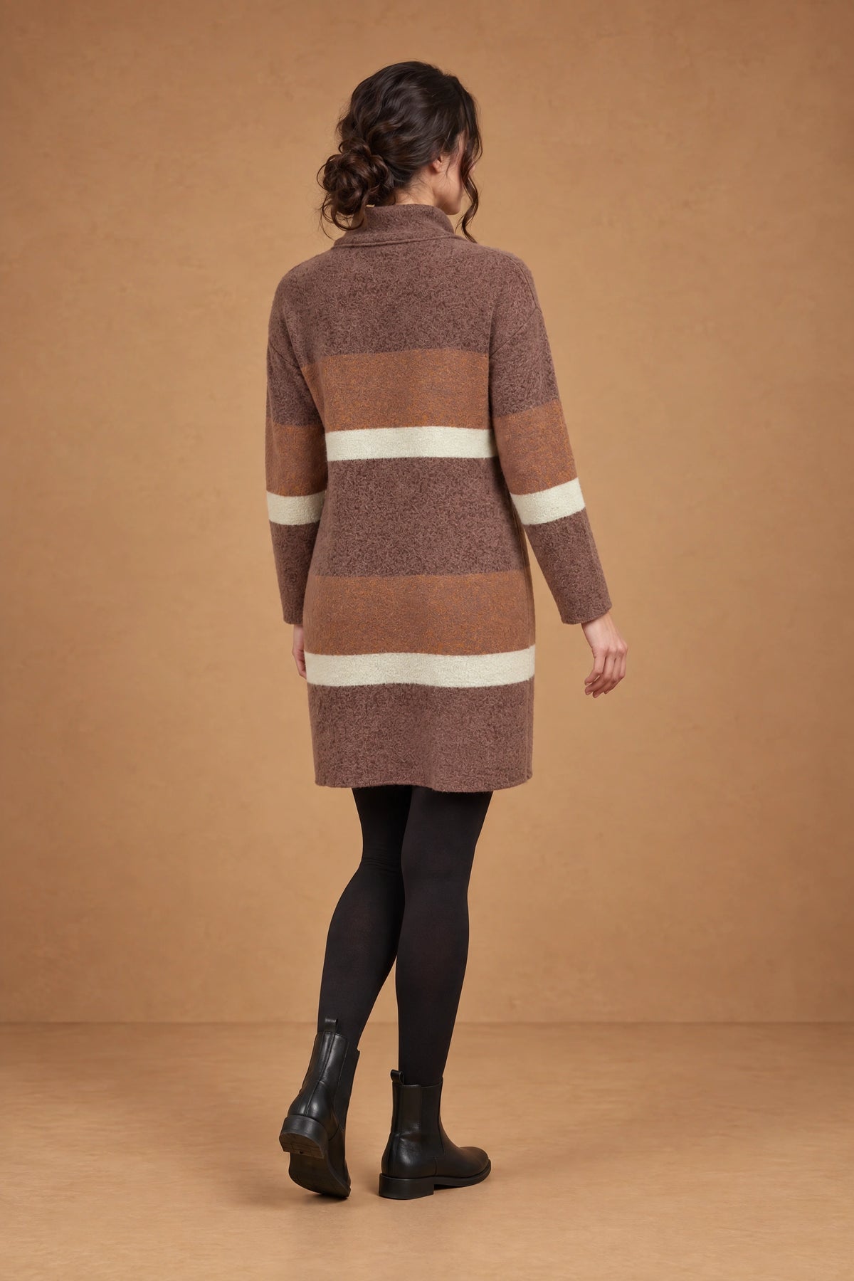 Lachi Women's Mocha Cream Colour-Block Bouclé Knitted Tunic