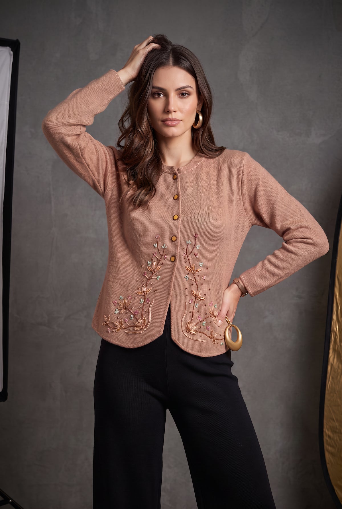 Tan Blossom Vine Cardigan