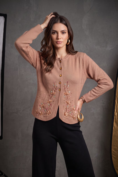 Tan Blossom Vine Cardigan