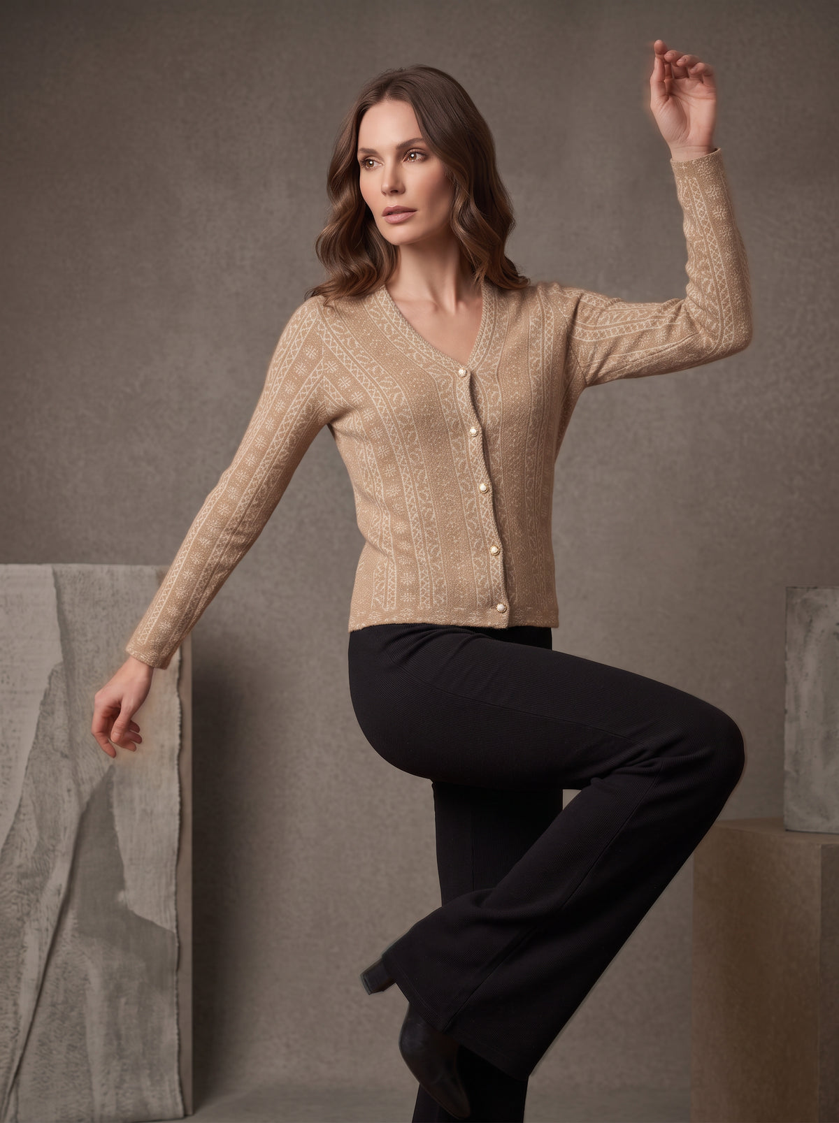 Tan Fern Column Cardigan