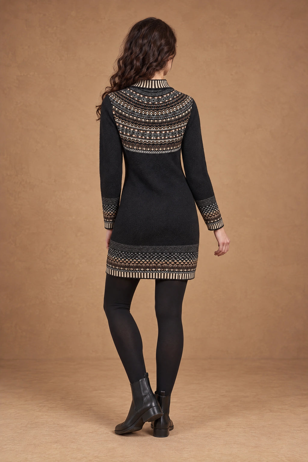 Lachi Women's Black Fair Isle Yoke Knitted Kurti