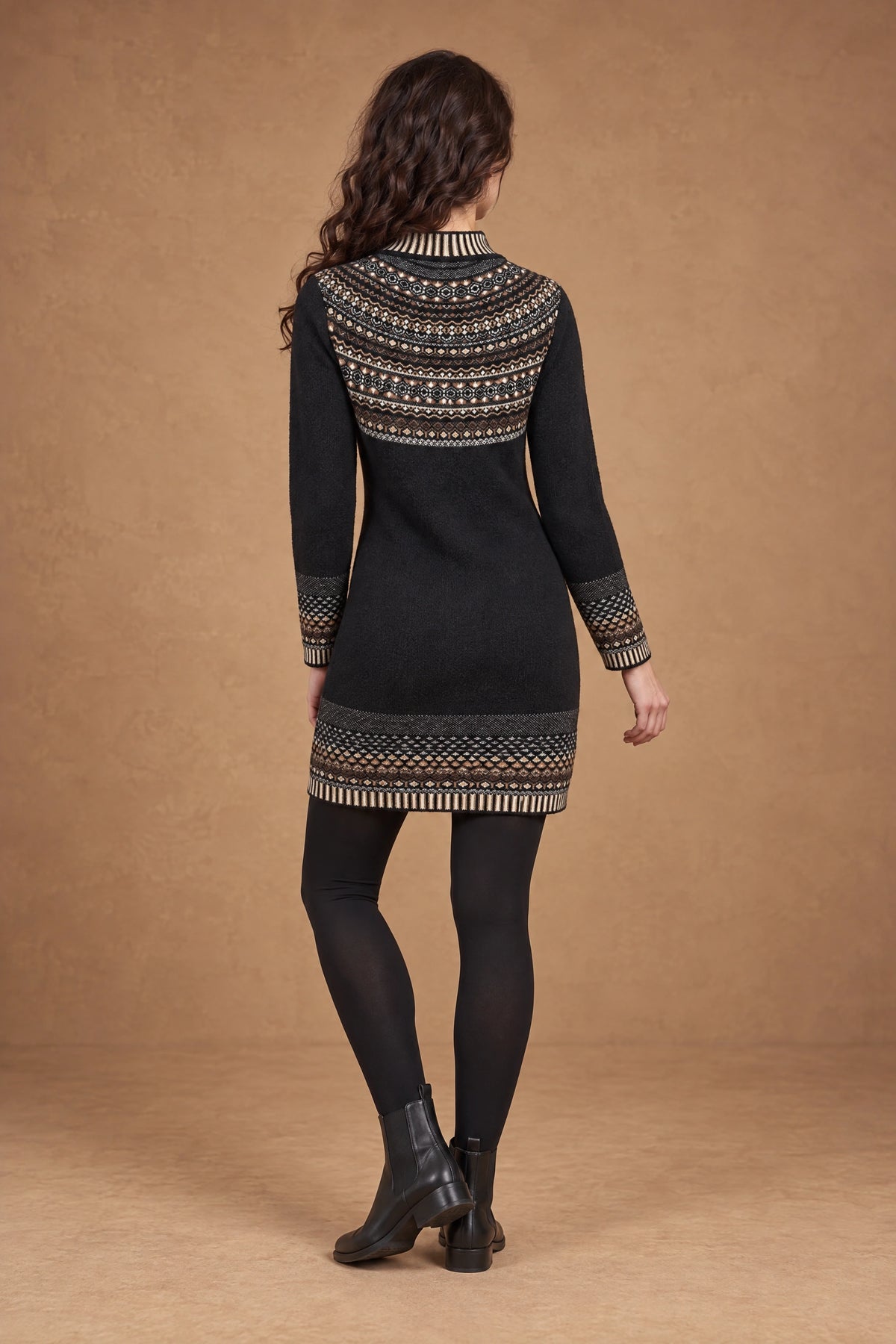 Lachi Women's Black Fair Isle Yoke Knitted Kurti