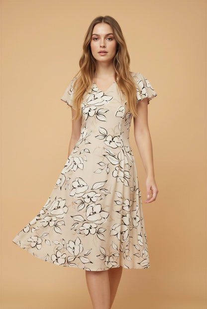 Beige Garden Twirl Dress