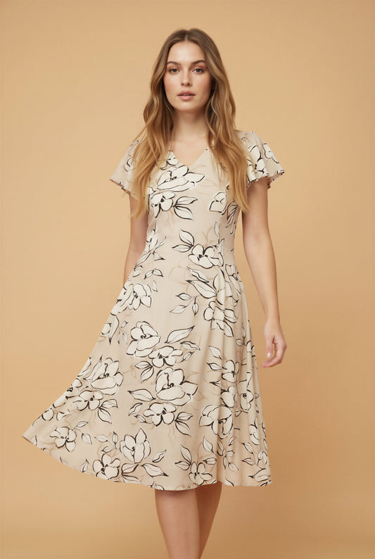 Beige Garden Twirl Dress
