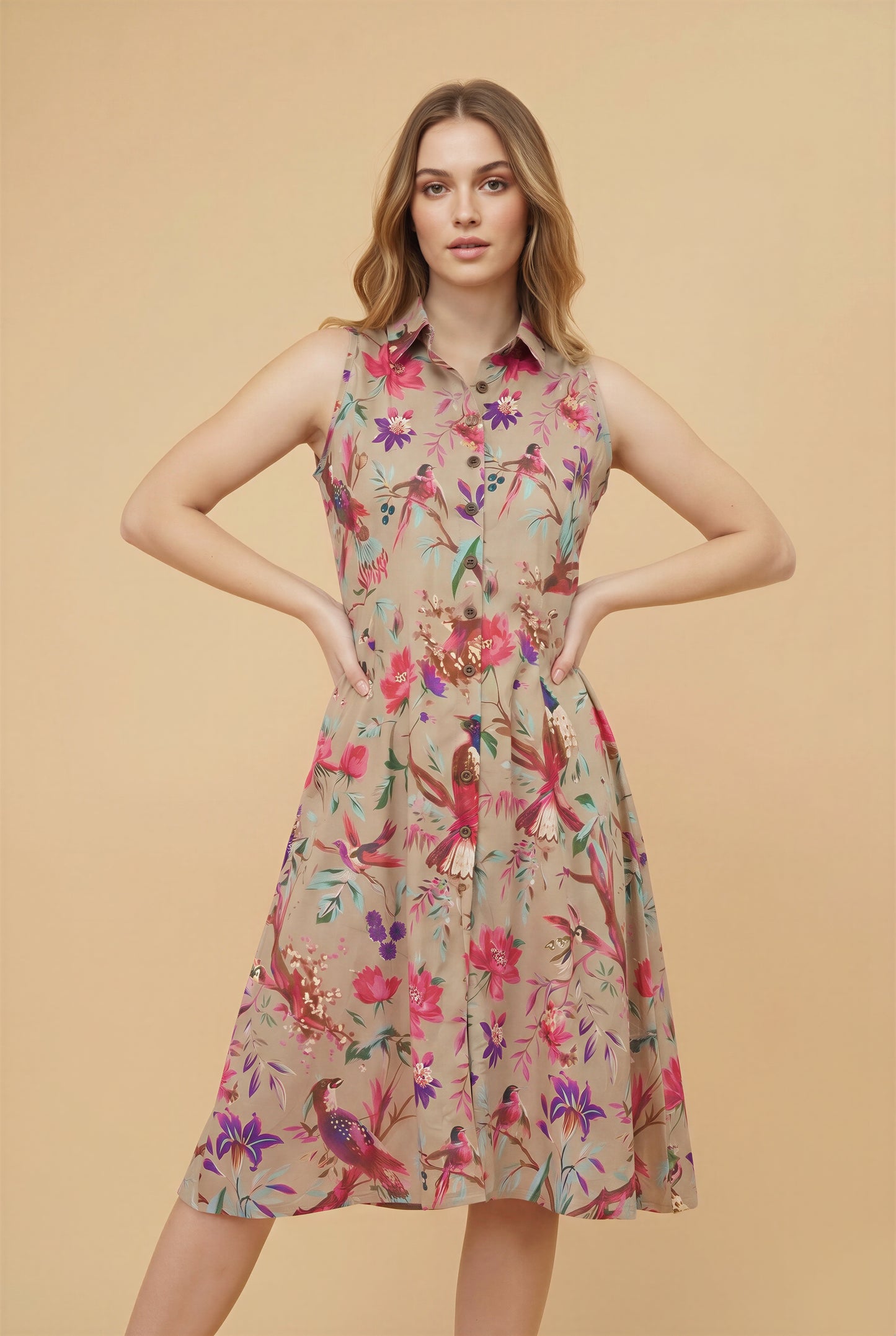 Tropical Bloom Shirt Dress