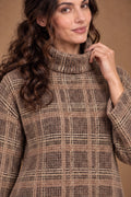 Lachi Women's Mocha Check Textured Knitted Tunic