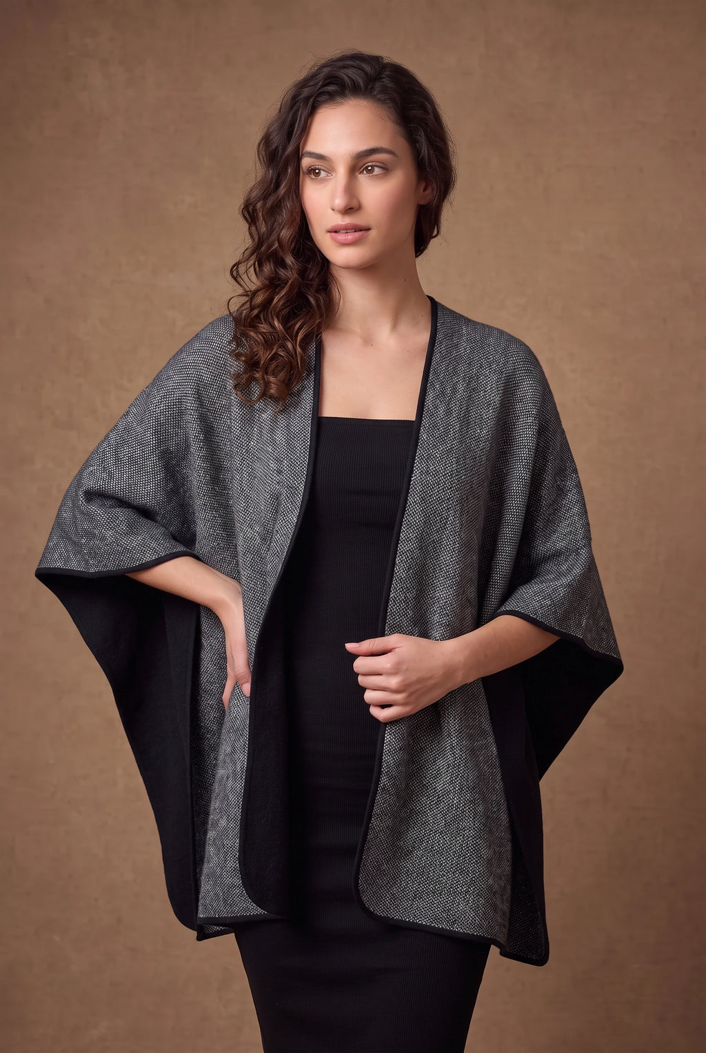 Lachi Women's Grey Marl Knit Open Front Poncho Cape