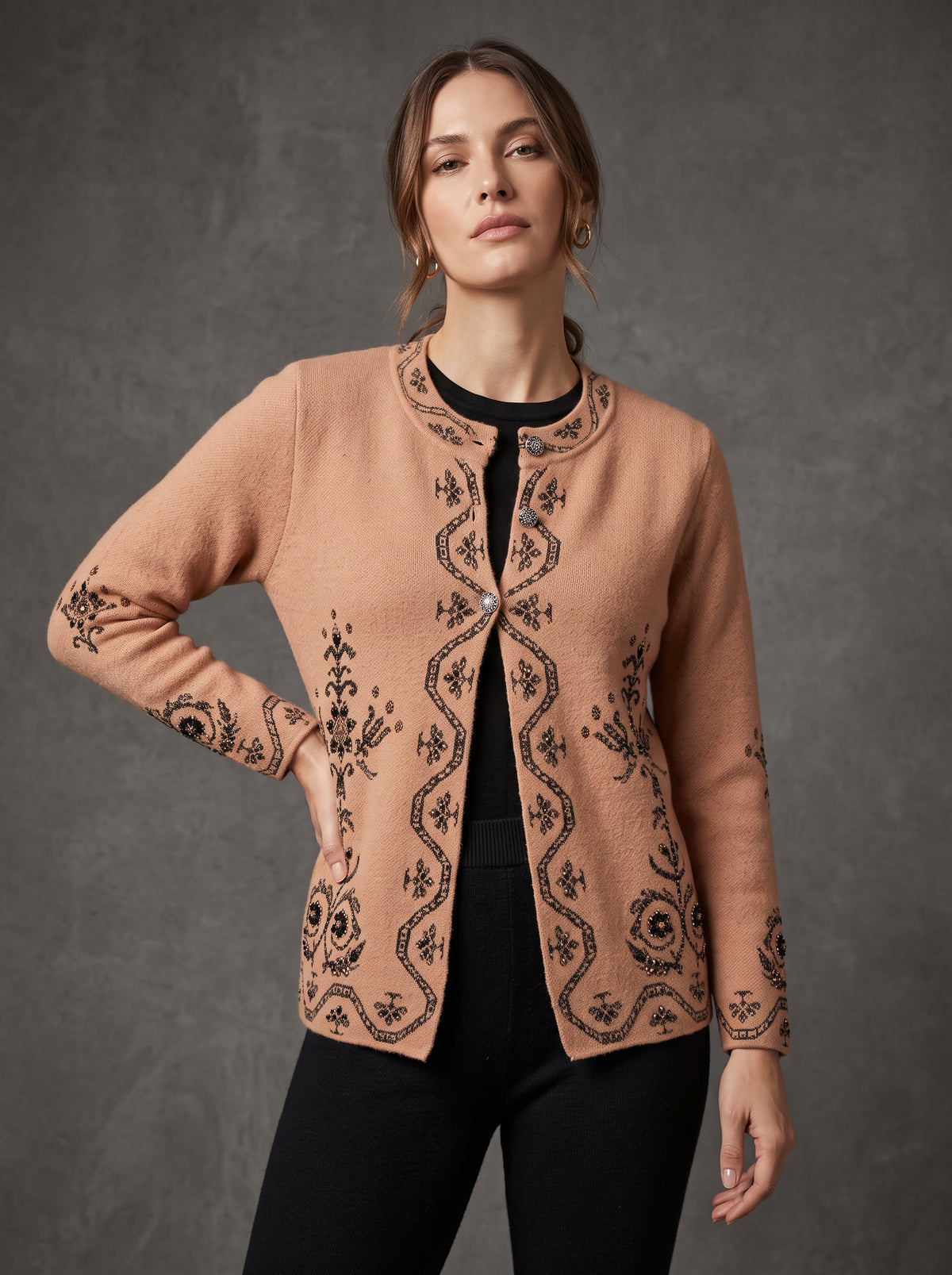 Peach Ikat Bead Cardigan