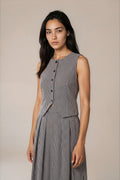 Lachi Women's Monochrome Gingham Cotton Vest & Pleated Midi Co-ord Set