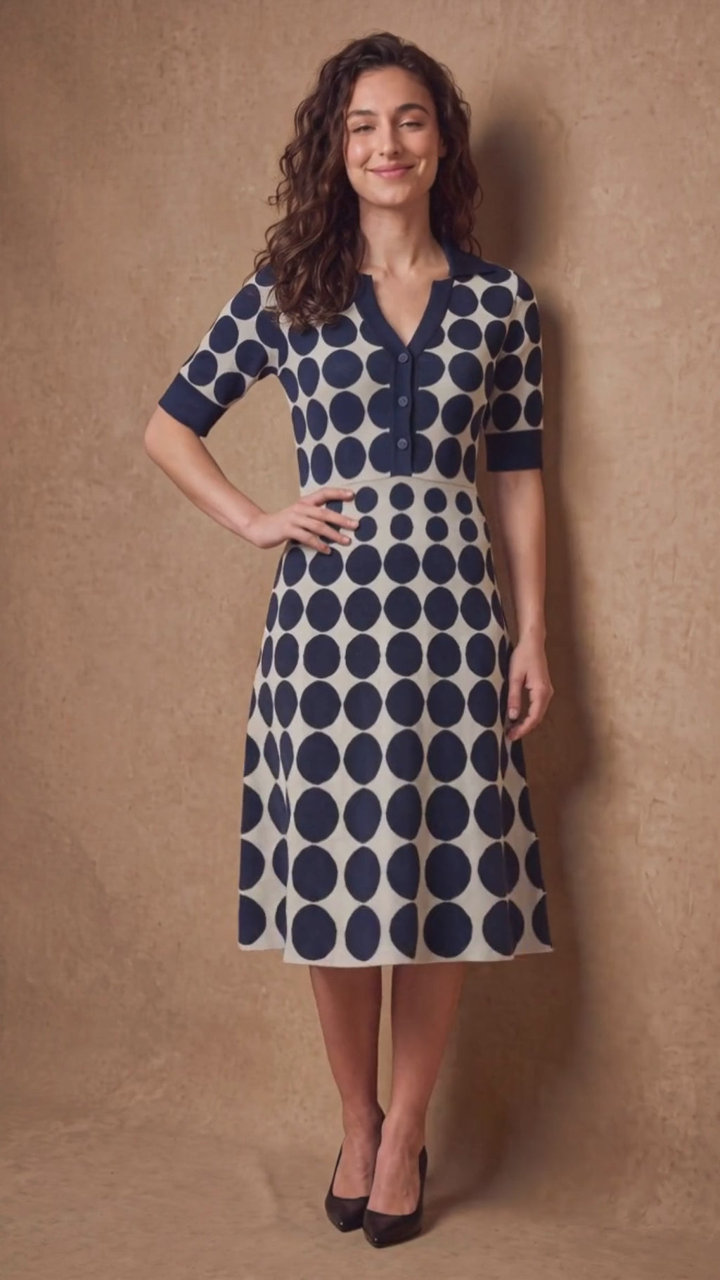 Yarn-Knitted Polka Dot Midi Dress