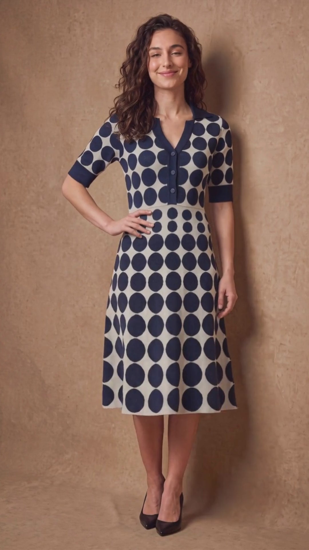 Yarn-Knitted Polka Dot Midi Dress