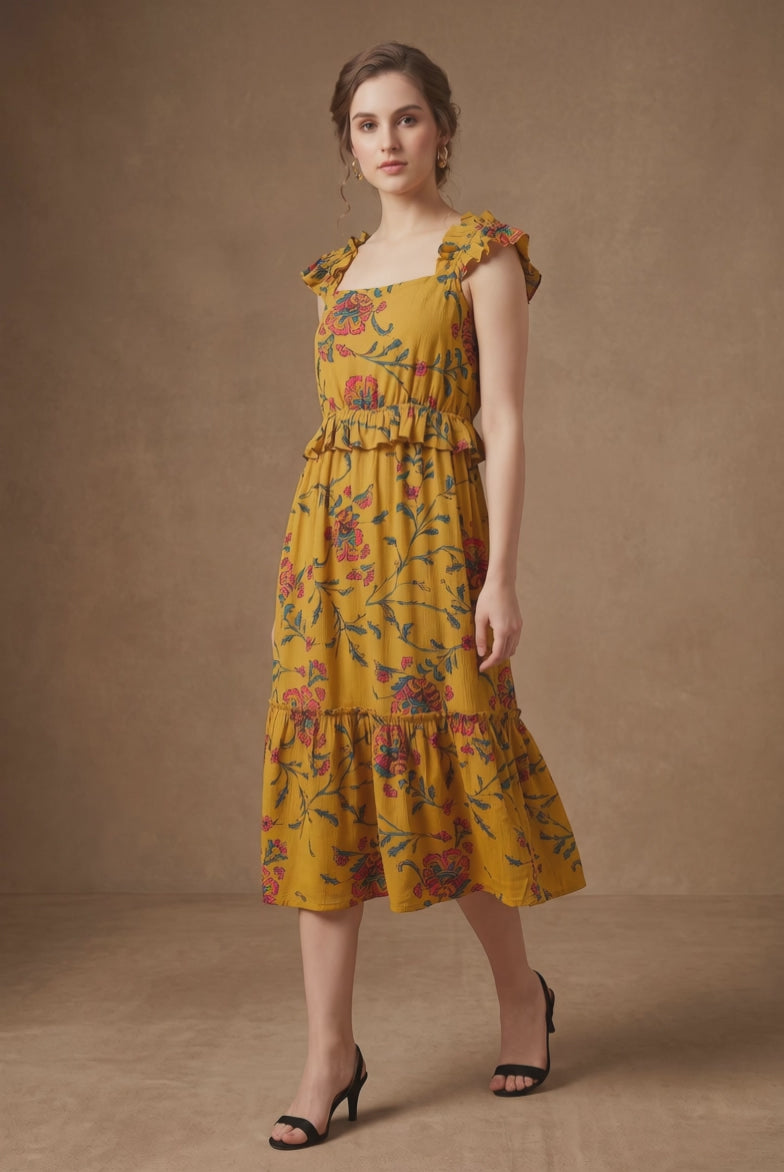 Lachi Women's Amber Floral Print Viscose Frill Dress