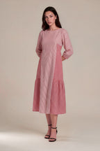 Lachi Women's Red Stripe & Gingham Cotton Panelled Midi Dress