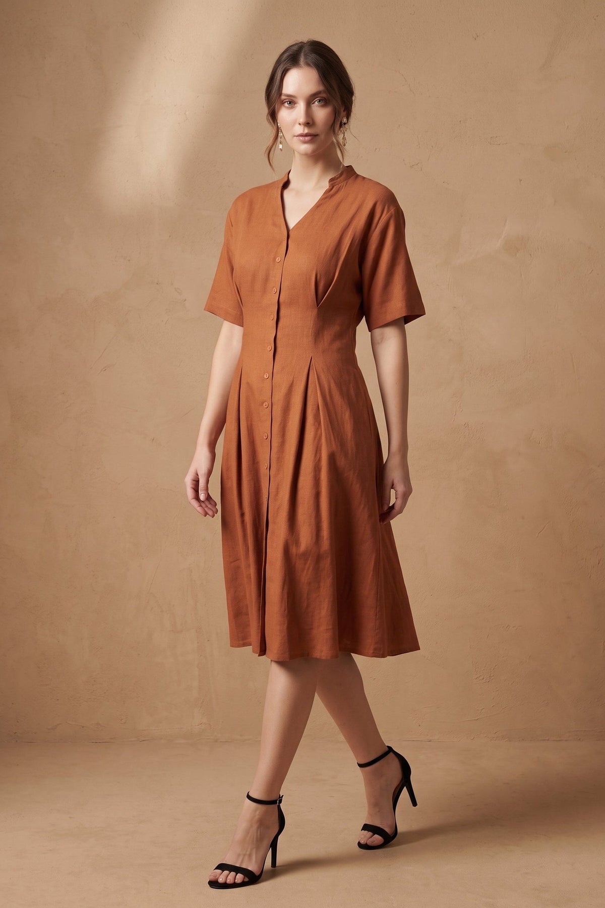 Lachi Women's Rust Viscose Blend Midi Dress