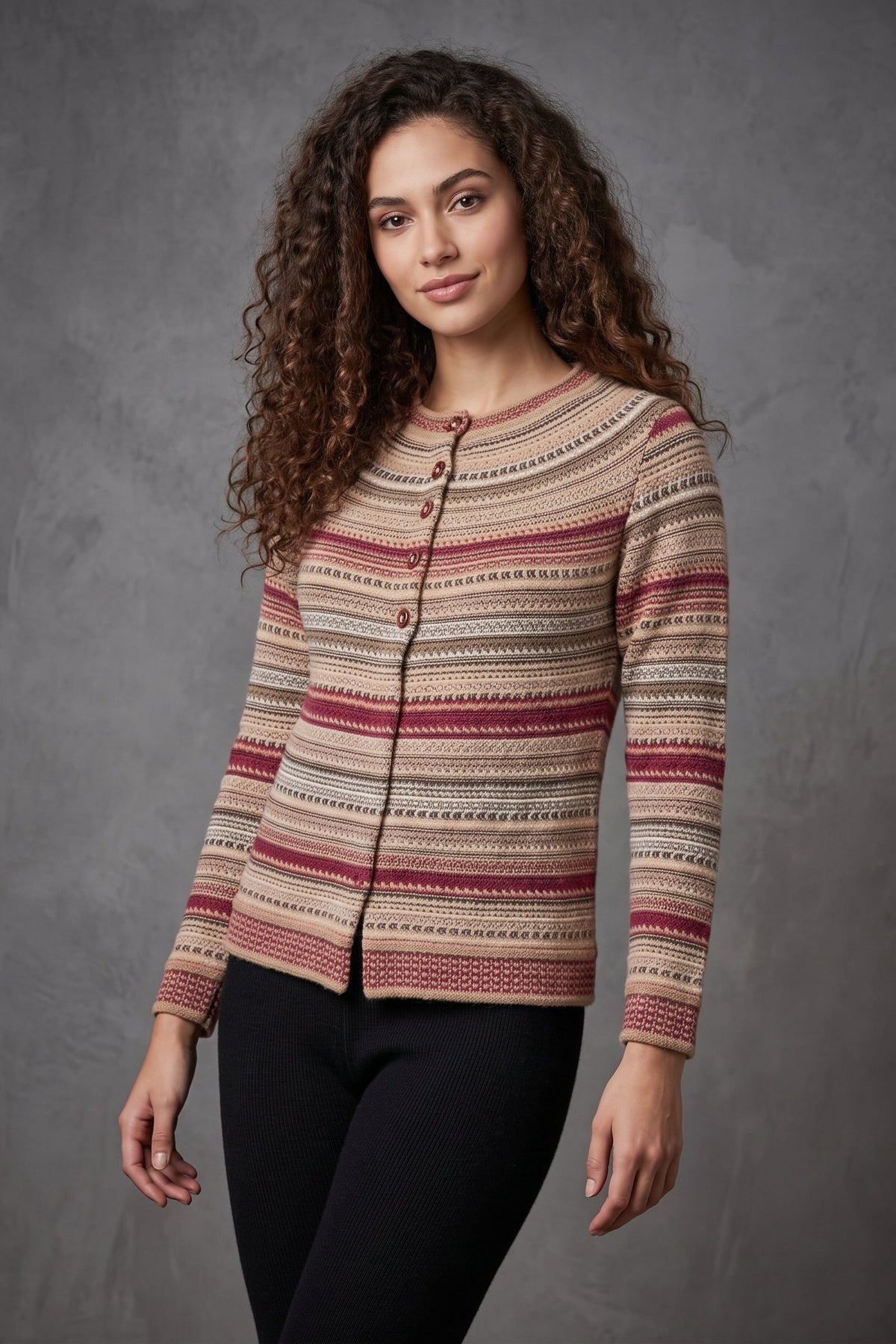 Lachi Women's Sandstone Striped Acrylic Knit Cardigan