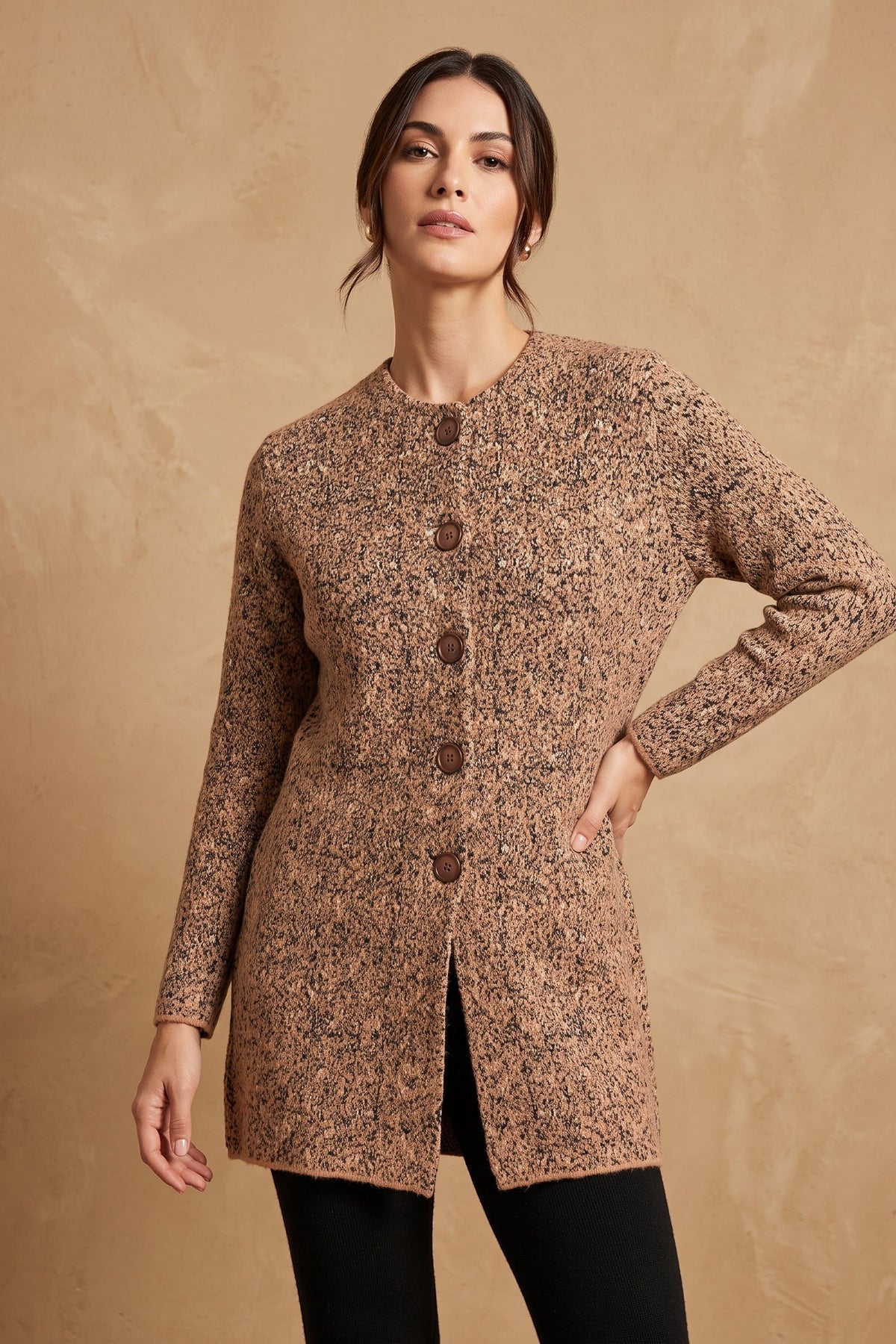 Lachi Women's Toffee Marl Acrylic Knit Cardigan