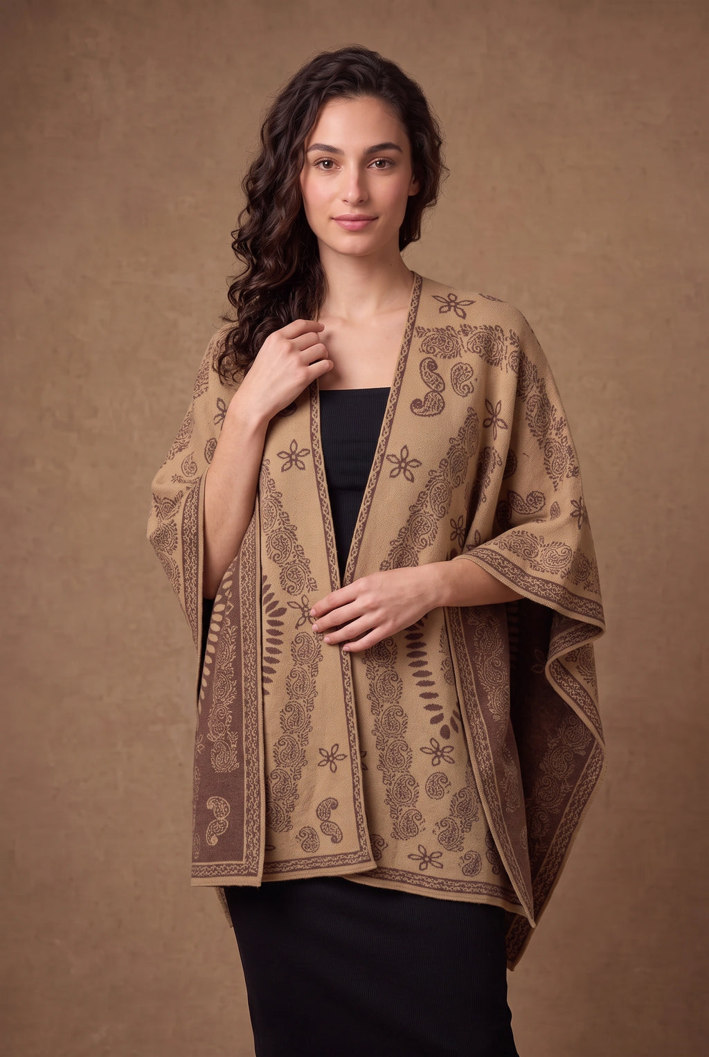 Lachi Women's Paisley Jacquard Open Front Poncho Cape